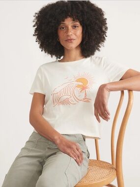 NEW☀️MARINE LAYER Easy Crop Graphic Tee antique white Large $48